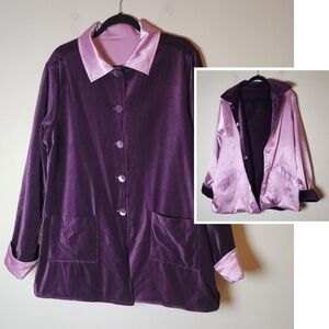 Susan Graver Reversible Velvet Satin Purple Button Collared Jacket Size XL